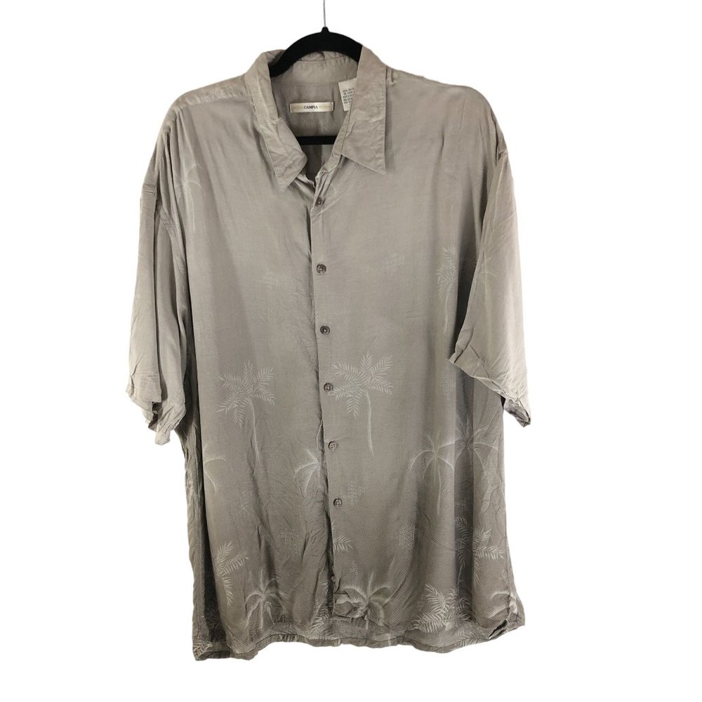 Campia Moda Mens Hawaiian Aloha Shirt Ombre Palm Print Beige Gray XXL